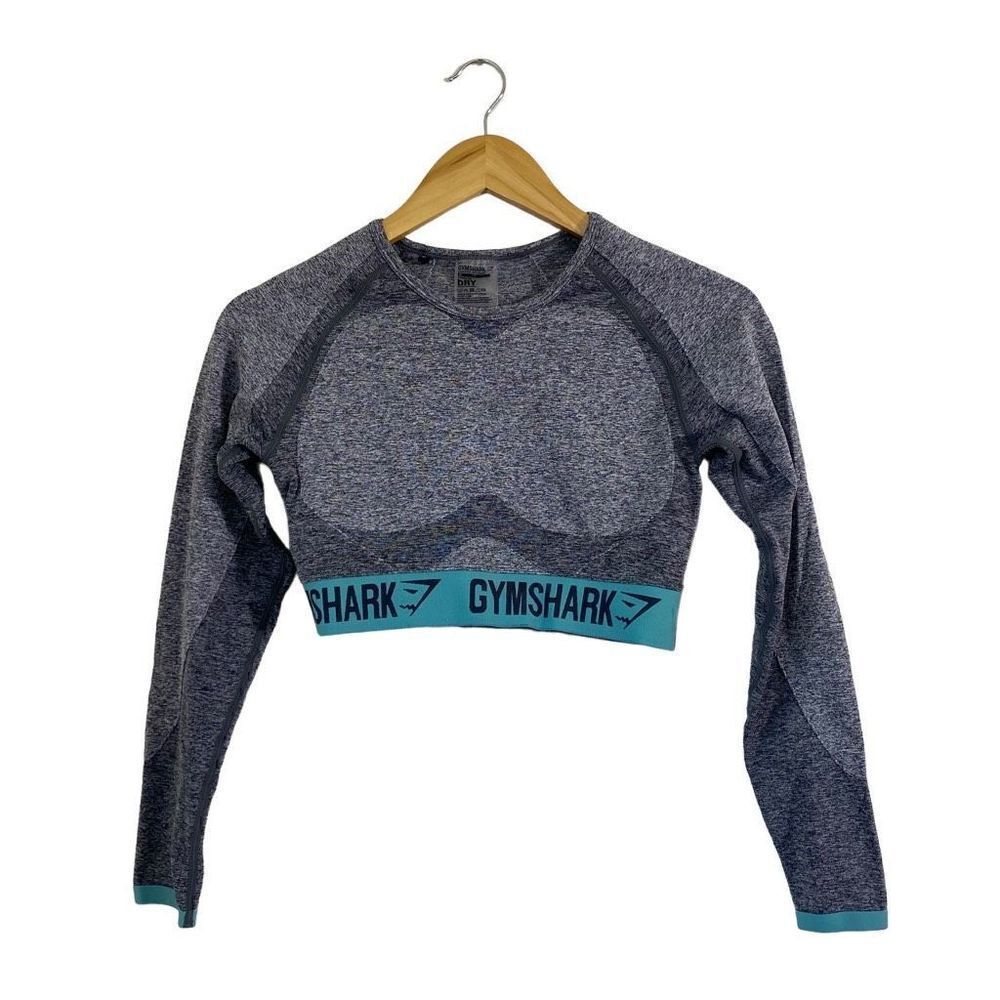 Gymshark flex long sleeve crop top gray teal M